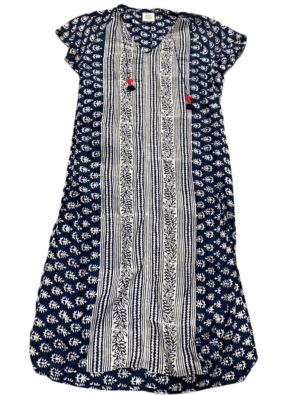 BELL BY ALICIA BELL Tunic Kaftan Cotton Silk Maxi Blockprint Dress Small